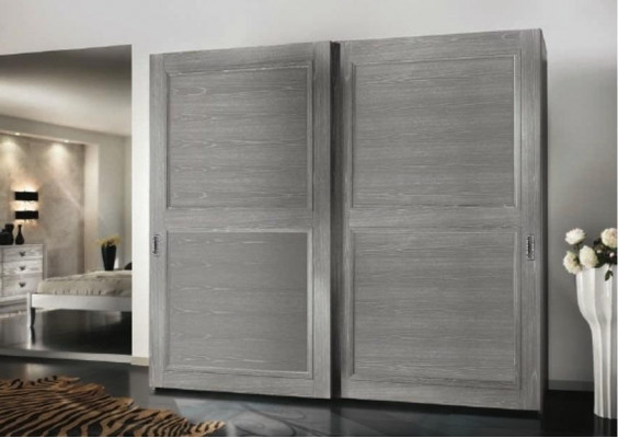 Wardrobe with sliding doors cupboards wood modern furniture furnishing.