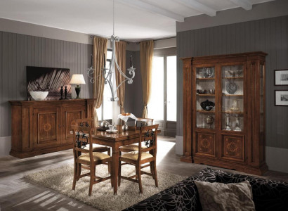 Set wood furniture dresser, 4x chair, table, display cabinet, new dining room set, 7 pieces