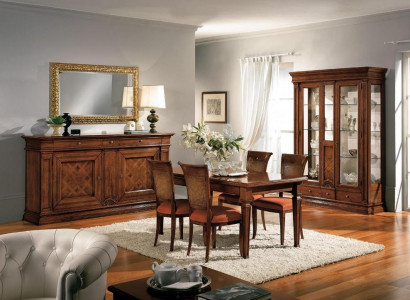 Dining room dining table chairs sideboard display cabinet group set wood brown 7 pcs. set