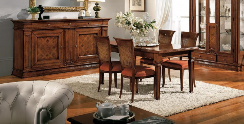 Dining room dining table chairs sideboard display cabinet group set wood brown 7 pcs. set
