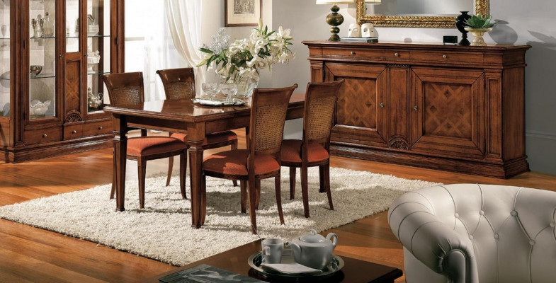 Dining room dining table chairs sideboard display cabinet group set wood brown 7 pcs. set