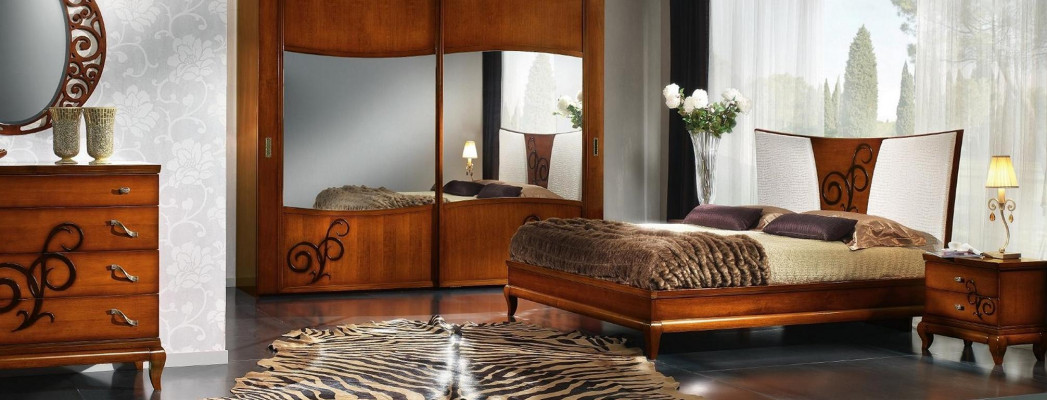 Bedroom bed nightstand wardrobe dresser mirror luxury new set 6-piece.