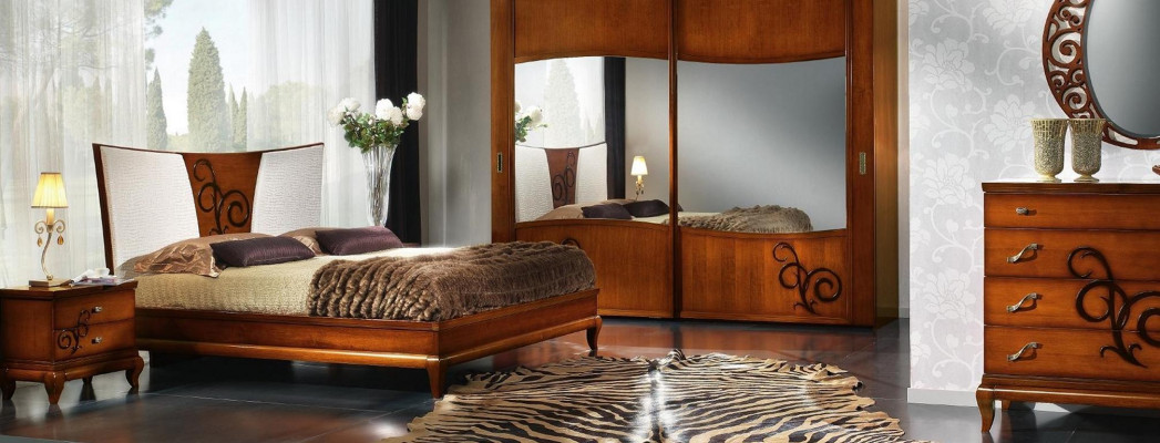 Bedroom bed nightstand wardrobe dresser mirror luxury new set 6-piece.