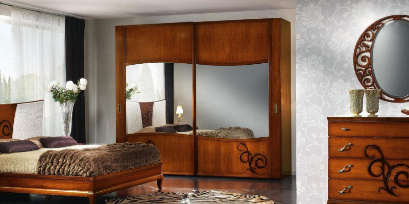 Bedroom bed nightstand wardrobe dresser mirror luxury new set 6-piece.