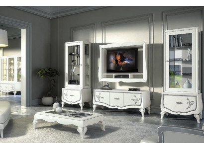 TV furniture set, 4-piece. Living room wall, TV lowboard, display cabinet, sideboard, cabinet design, new.
