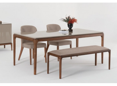 Dining Group Dining Room Set Bench 4x Chairs Table Furniture Beige 6-piece set