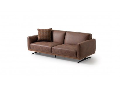 Modern leather sofa, 3-seater, design couch living area, brown.