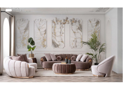 Luxury Living Room Sofa Set 3+3+1 Seat Half Round Couches Sofa with Table 4-Piece Set.