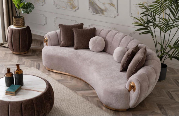Luxury Sofa Big Couch Round Couches XXL Sofas Seating Furniture Fabric 263cm Gray