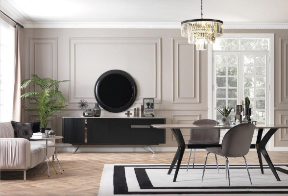 Living room sideboard mirror wood sideboard with metal style black