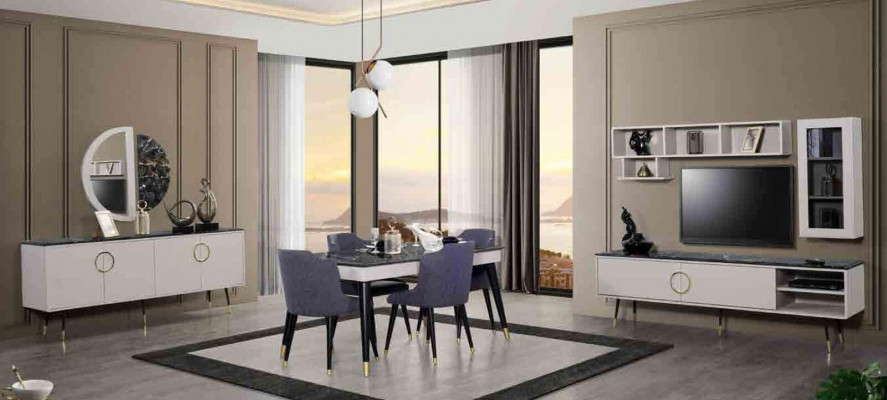 Complete Dining Set 7-piece. Dining Room Sideboard Set Modern Table 4x Chairs RTV
