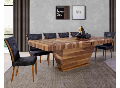 Table + 6 Chair Set Upholstery 7-piece New Designer Wood Dining Living Room Set