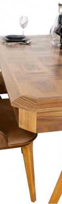 Designer wood dining room set: table, 4 chairs with backrests, 5-piece upholstered set.
