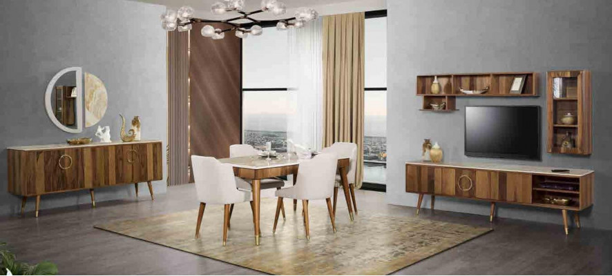Dining room wooden tables dining set chair group new table with 4x design chairs 5-piece set