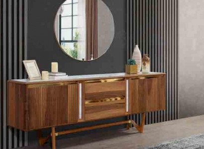 Sideboard Cabinet Set Italian Furniture 2-piece. Wooden Wardrobe Cabinet with Mirror