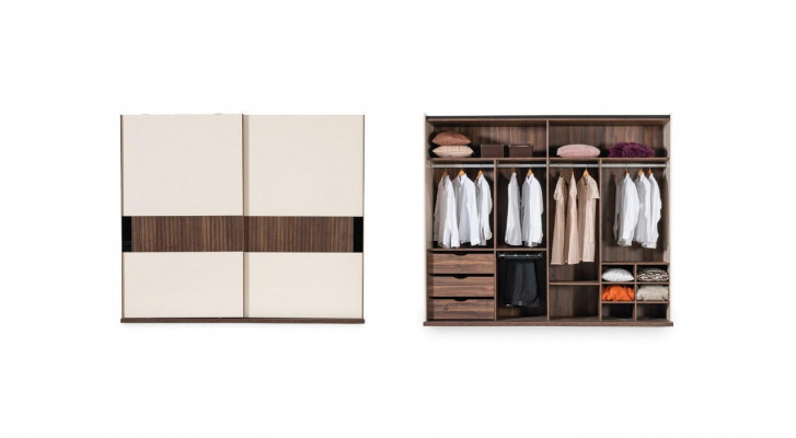 Luxury wardrobe with sliding doors wood wardrobe modern style beige