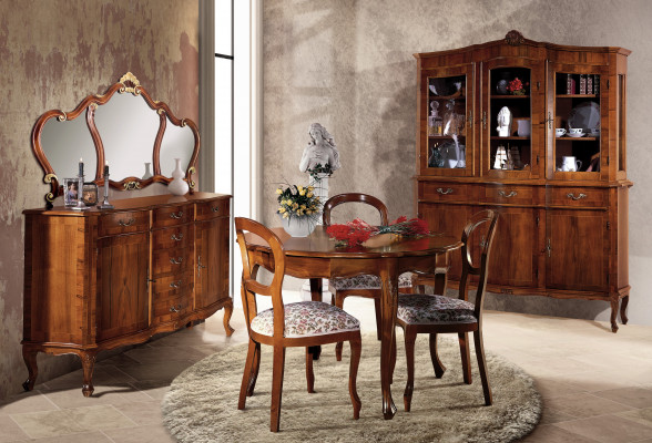 Round dining table, extendable luxury tables, wood, Italian furniture.