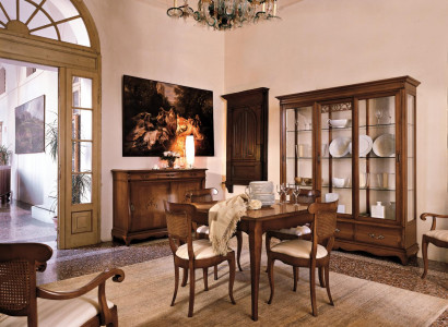 Suite Set Table 4x Chairs Chair Display Cabinet Set Sideboard Dining Group 7-piece Dining Room