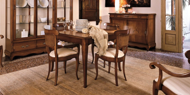 Suite Set Table 4x Chairs Chair Display Cabinet Set Sideboard Dining Group 7-piece Dining Room