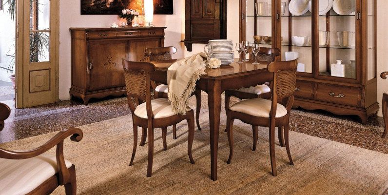 Suite Set Table 4x Chairs Chair Display Cabinet Set Sideboard Dining Group 7-piece Dining Room