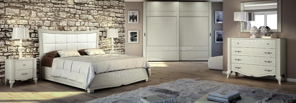 Luxury 6-piece Set Bedroom Bed Nightstand Wardrobe Dresser Mirror Wood