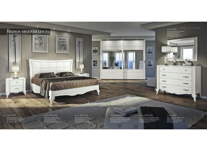 Bedroom bed nightstand wardrobe chest of drawers mirror white luxury set 6 pcs