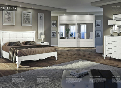 Bedroom bed nightstand wardrobe chest of drawers mirror white luxury set 6 pcs