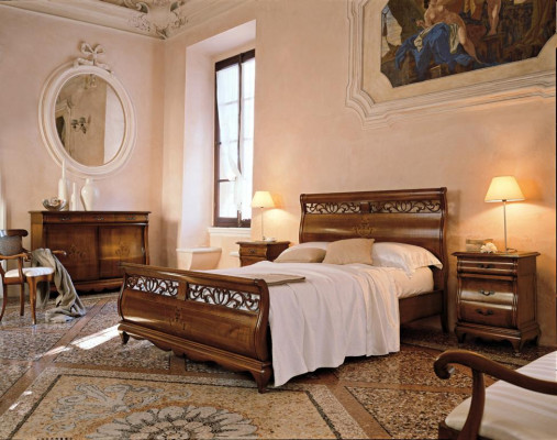 Bedroom furniture set 4-piece. Bed, 2 nightstands, dresser, solid wood design furniture.