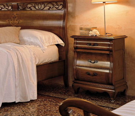 Bedroom furniture set 4-piece. Bed, 2 nightstands, dresser, solid wood design furniture.