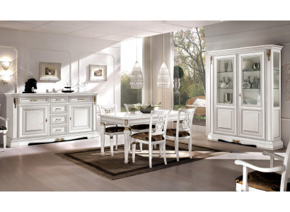 Dining room dining table chair dresser display cabinet group set wood white set 7-piece new