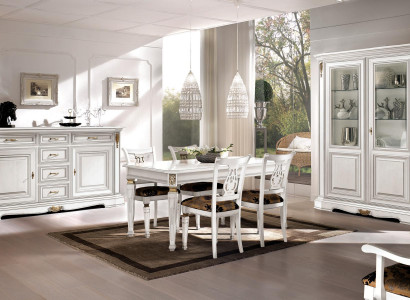 Dining room dining table chair dresser display cabinet group set wood white set 7-piece new