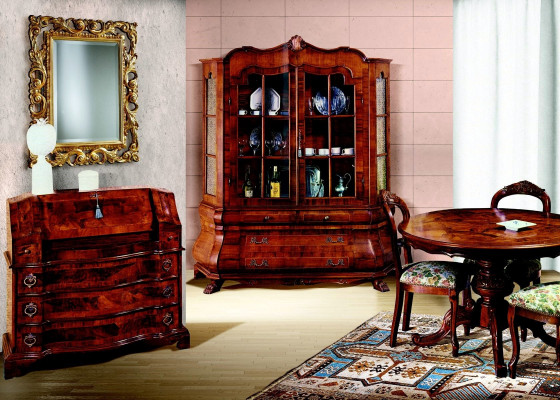 Complete set dining table 3 chairs dining room set display cabinet sideboard 6-piece set baroque