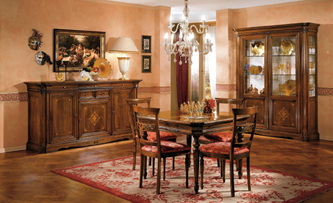 Dining room set dining table 4x chair sideboard display cabinet suite table group 7-piece furniture