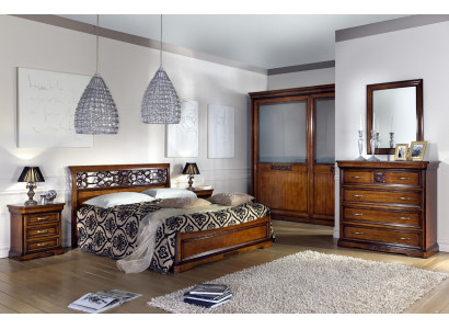 Complete bedroom set brown wardrobe bed nightstand dresser mirror