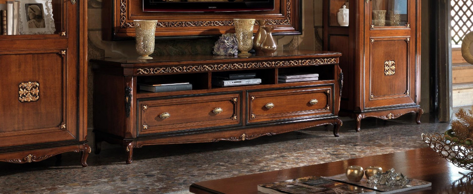 Set of 4 pieces: Living room RTV cabinet, display cabinet, dresser, coffee table, wood, luxury set group