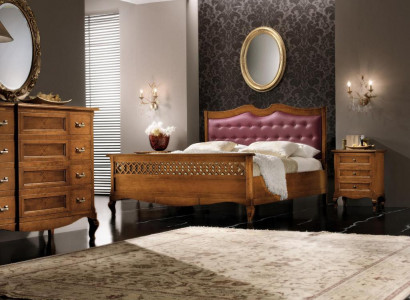 Italian designer bedroom set: bed, 2 bedside tables, chest of drawers, 4-piece set, new.