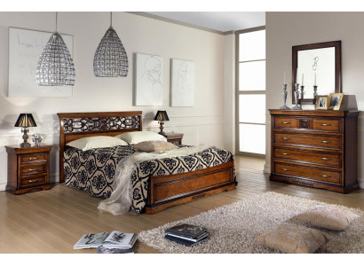 Complete bedroom set wood brown bed 2x bedside table dresser mirror new
