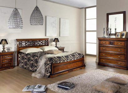 Complete bedroom set wood brown bed 2x bedside table dresser mirror new