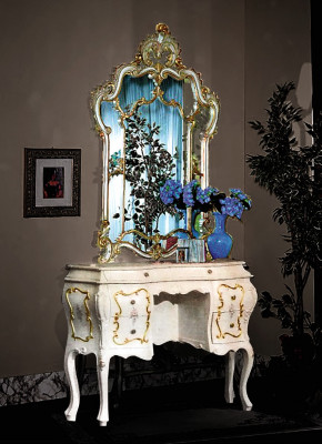 Classic Mirror Dressing Table Console Table White Wood Bedroom Furniture 2pcs