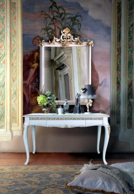Furniture Style Baroque Console Table Mirror Wood Italian Tables Consoles 2-piece set.