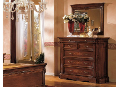 Solid wood dresser with mirror, sideboard chest of drawers set, Italian furniture 2-piece set.