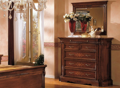 Solid wood dresser with mirror, sideboard chest of drawers set, Italian furniture 2-piece set.