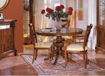 Design dining room round table set, 4-piece set, Italian furniture complete.