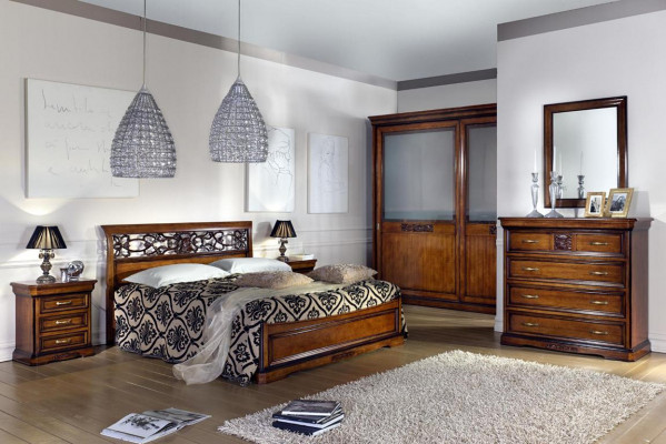 Bedroom wood brown bed luxury furniture Vaccari cav giovanni solid wood new