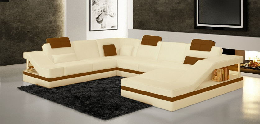 Designer couch U-shaped corner sofa upholstered couch leather suite living landscape new