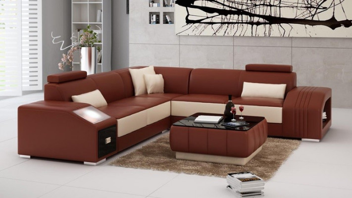 Leather sofa L-shape couch furniture living area corner sofa suite design
