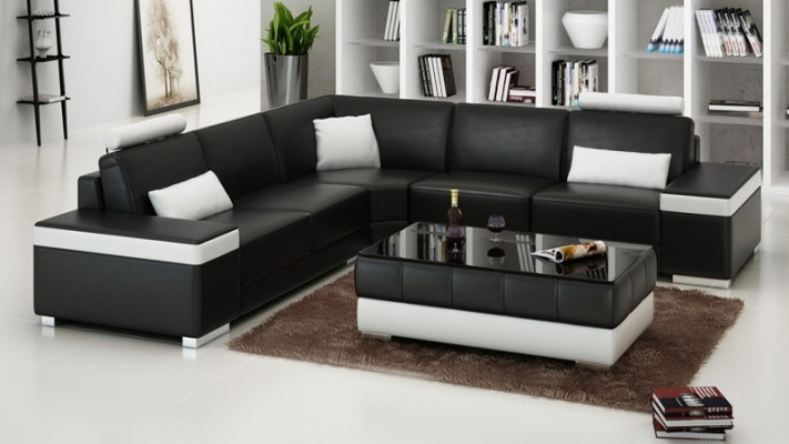 Leather sofa furniture L-shape couch living landscape corner sofa set design