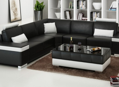 Leather sofa furniture L-shape couch living landscape corner sofa set design