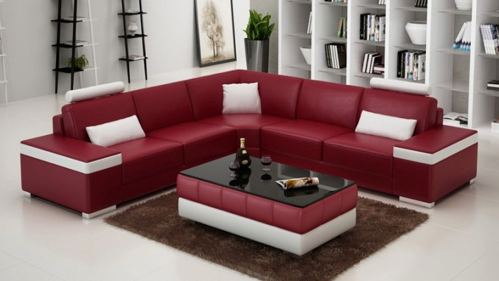 Leather sofa furniture L-shape couch living landscape corner sofa set design