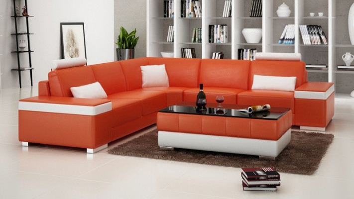Leather sofa furniture L-shape couch living landscape corner sofa set design